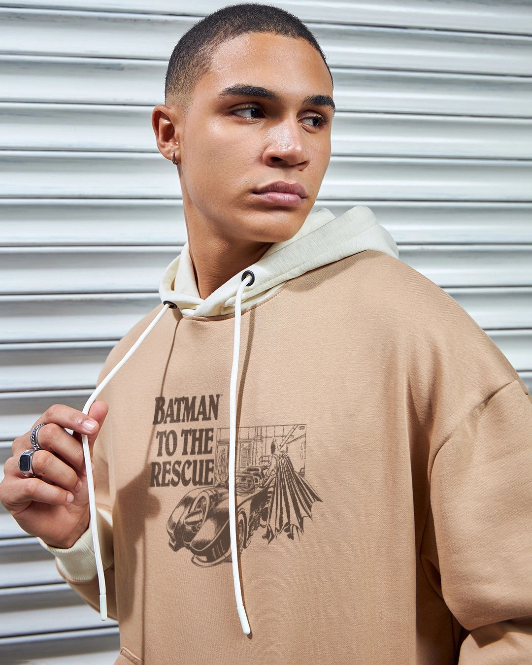 Men's Ginger Root Brown Batman Rescue Graphic Printed Oversized Hoodies