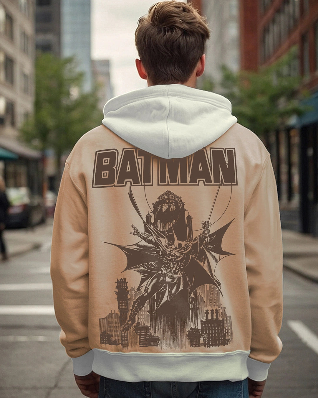 Men's Ginger Root Brown Batman Rescue Graphic Printed Oversized Hoodies