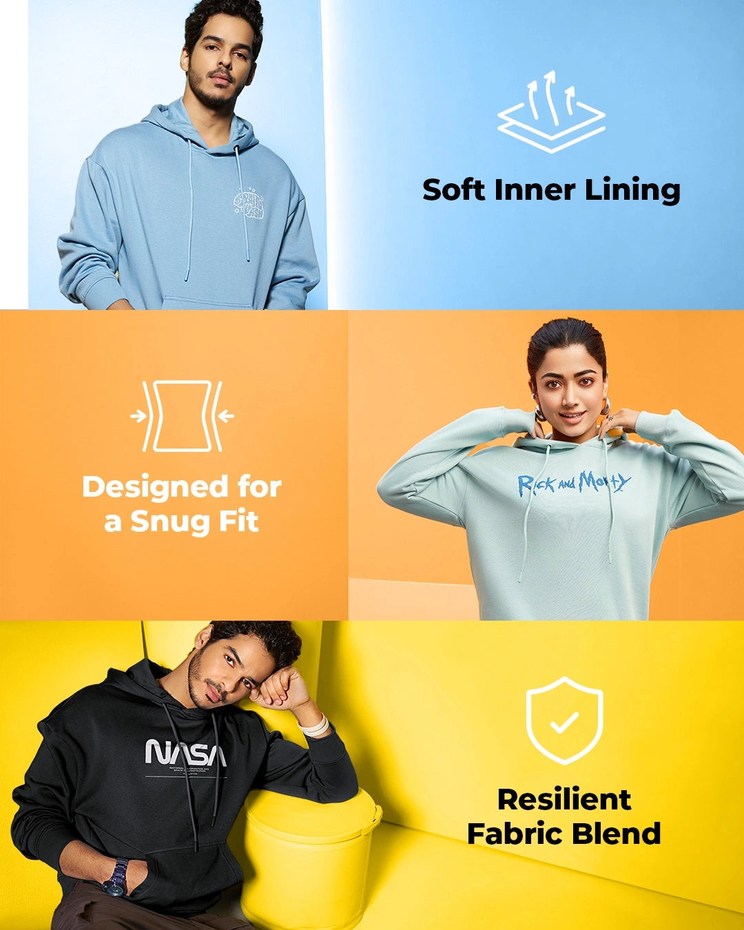 Men's Navy Blue & Beige Top Dawg Graphic Printed Oversized Hoodies